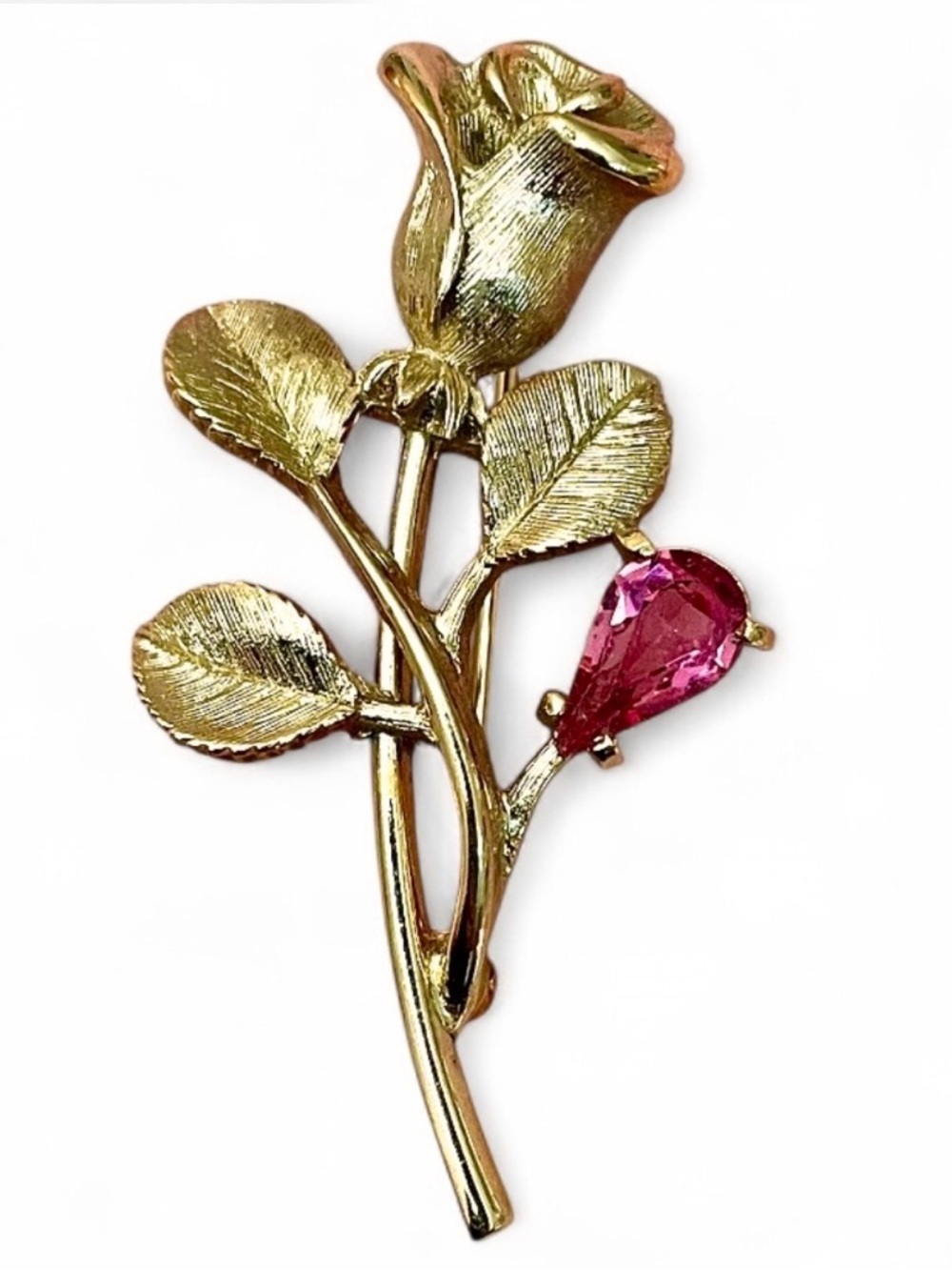 Avon Vintage Rose Flower Brooch Pin Pink Rhinestone Gold Tone 1970s Floral Chic